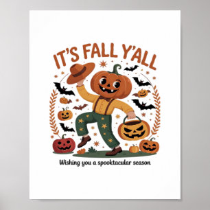 Funny Halloween Autumn Cute It’s Fall Y’all Pumpki Poster