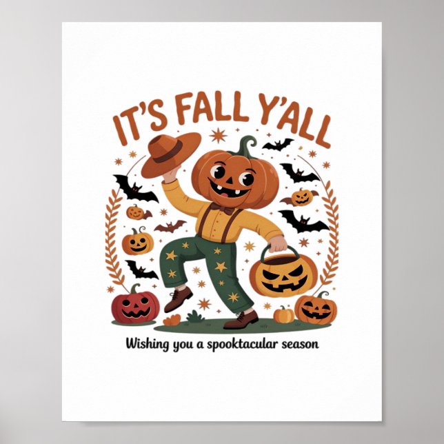 Funny Halloween Autumn Cute It’s Fall Y’all Pumpki Poster (Front)