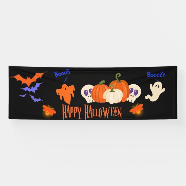 Funny Halloween Banner Fall Pumpkin Ghosts Decor (Horizontal)