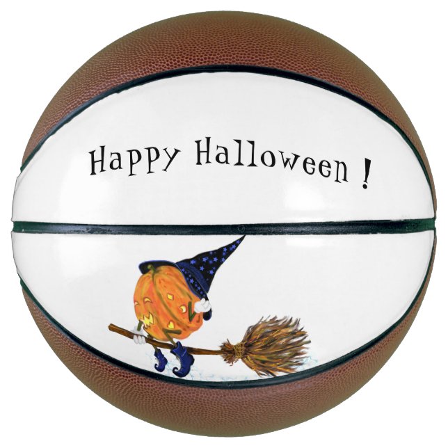 Funny Halloween Basketball Witch Pumpkin Flying (Front)