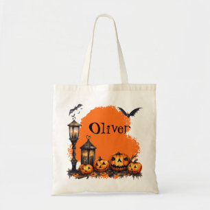 Funny Halloween Bats and Spooky Pumpkin Custom Tote Bag