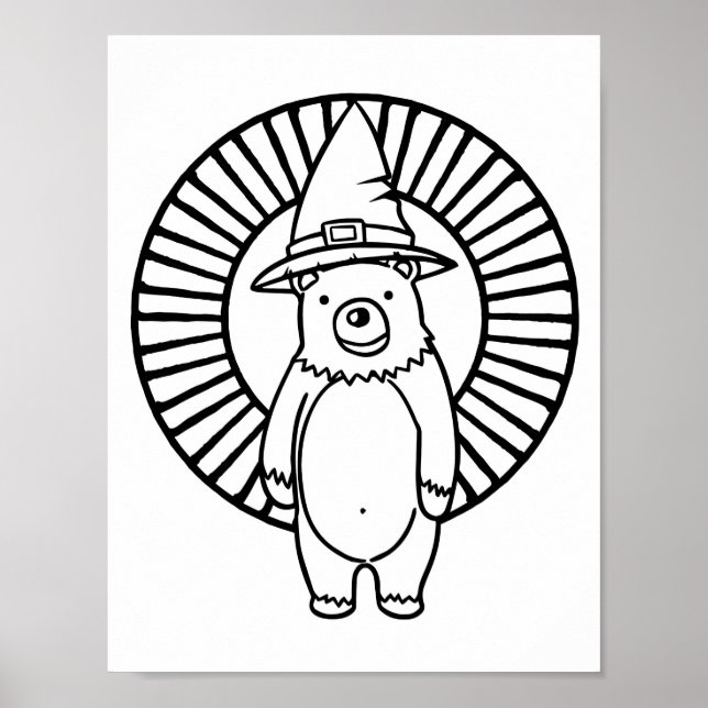 Funny Halloween Bear Colouring Page Poster (Front)