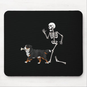Funny Halloween Bernese Mountain Dog And Skeleton  Mouse Pad