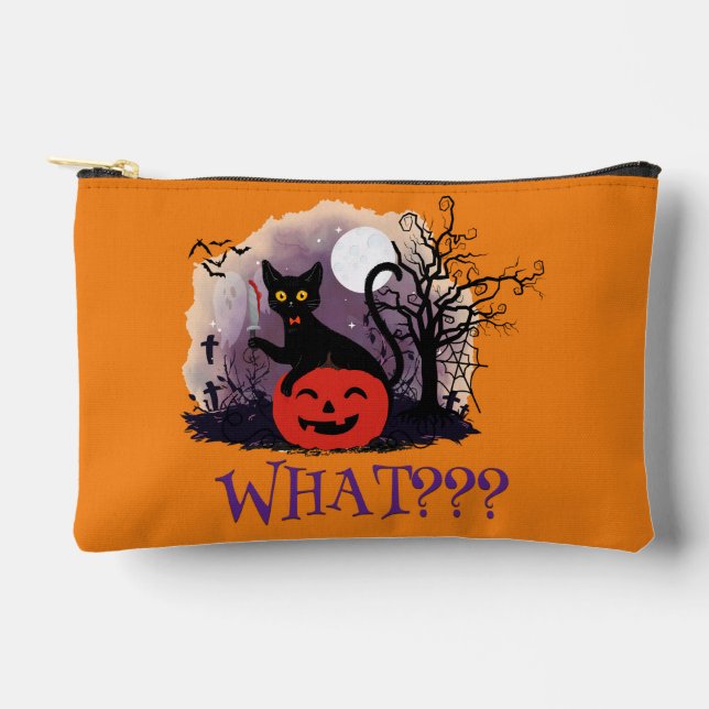 Funny Halloween Bewitched Black Cat What? Accessory Pouch (Front)