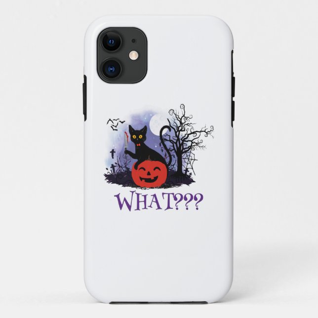 Funny Halloween Bewitched Black Cat What? Case-Mate iPhone Case (Back)