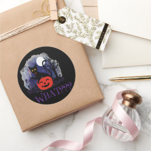 Funny Halloween Bewitched Black Cat What? Classic Round Sticker