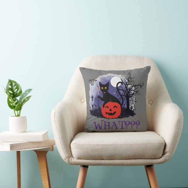 Funny Halloween Bewitched Black Cat What? Cushion (Chair)