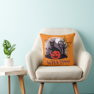 Funny Halloween Bewitched Black Cat What? Cushion