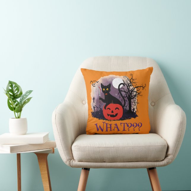 Funny Halloween Bewitched Black Cat What? Cushion (Chair)