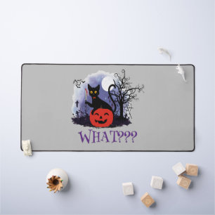 Funny Halloween Bewitched Black Cat What? Desk Mat