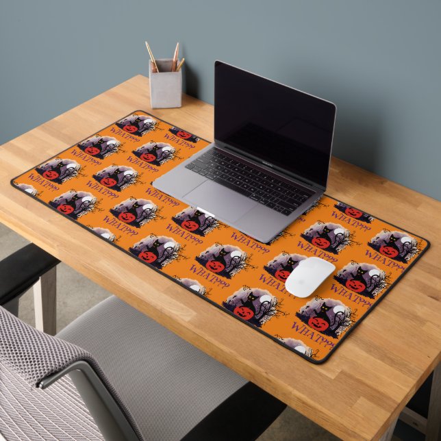 Funny Halloween Bewitched Black Cat What? Desk Mat (Office 2)