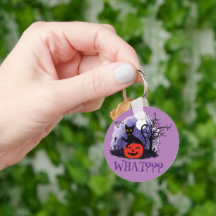 Funny Halloween Bewitched Black Cat What? Key Ring