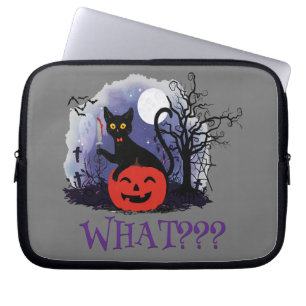 Funny Halloween Bewitched Black Cat What? Laptop Sleeve