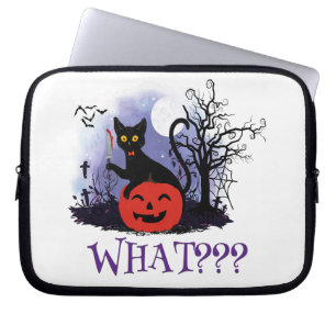 Funny Halloween Bewitched Black Cat What? Laptop Sleeve