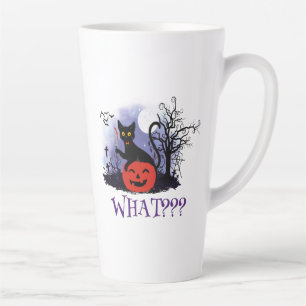Funny Halloween Bewitched Black Cat What? Latte Mug