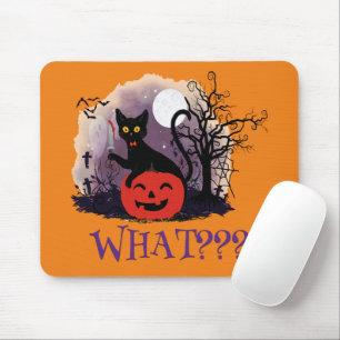 Funny Halloween Bewitched Black Cat What? Mouse Pad