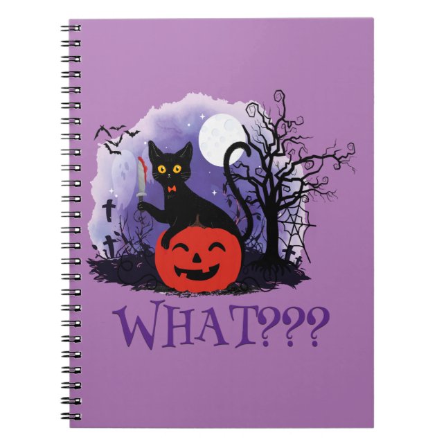 Funny Halloween Bewitched Black Cat What? Notebook (Front)