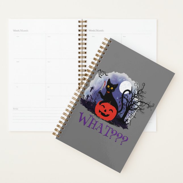 Funny Halloween Bewitched Black Cat What? Planner (Display)