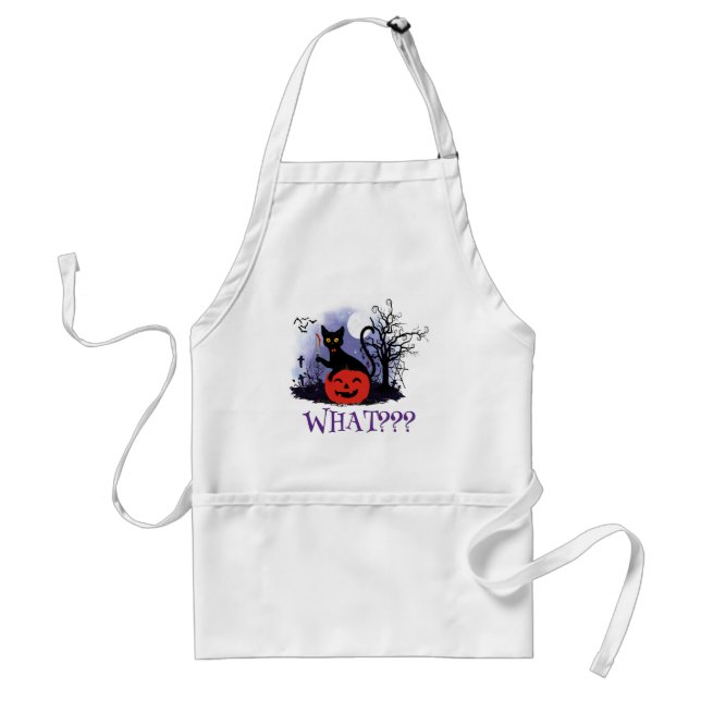 Funny Halloween Bewitched Black Cat What? Standard Apron (Front)