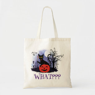 Funny Halloween Bewitched Black Cat What? Tote Bag