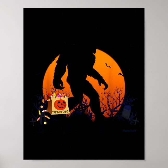 Funny Halloween Bigfoot Trick Or Treating Full Moo Poster (Front)