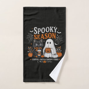 Funny Halloween Black Cat and Ghost Coffee Lover Hand Towel