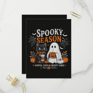 Funny Halloween Black Cat and Ghost Coffee Lover Invitation Postcard