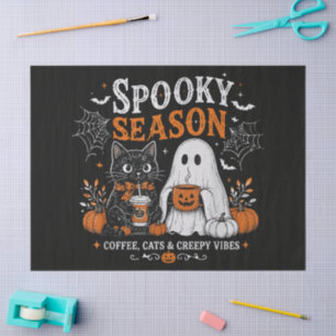 Funny Halloween Black Cat and Ghost Coffee Lover Tissue Paper