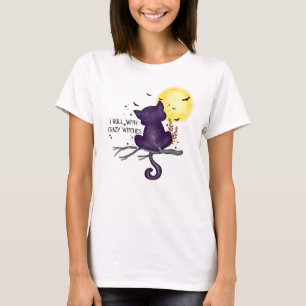 Funny Halloween Black Cat and Magical Moon T-Shirt