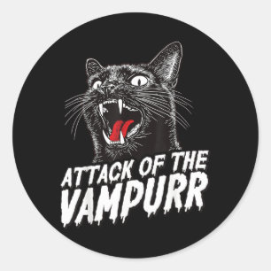 Funny Halloween Black Cat Cats Vampire Attack Of Classic Round Sticker