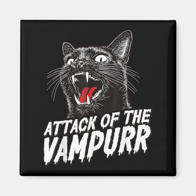 Funny Halloween Black Cat Cats Vampire Attack Of Magnet (Front)