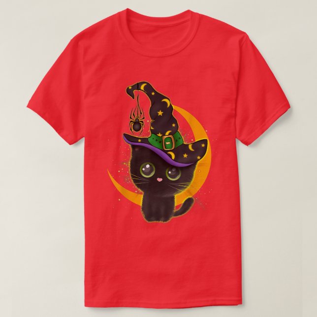 Funny Halloween Black Cat Costume Witch Moon Boys  T-Shirt (Design Front)