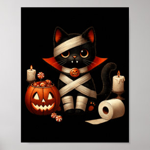 Funny Halloween Black Cat Dracula Costume Trick Or Poster