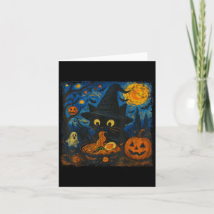 Funny Halloween Black Cat Eating Ramen Starry Nigh Card