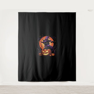 Funny Halloween Black Cat Pumpkin Costume Cat Love Tapestry
