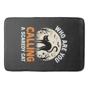 Funny Halloween Black Cat Scaredy Cat Vector Desig Bath Mat