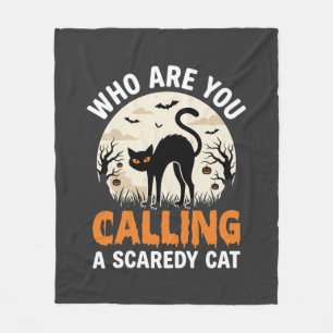 Funny Halloween Black Cat Scaredy Cat Vector Desig Fleece Blanket