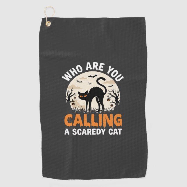 Funny Halloween Black Cat Scaredy Cat Vector Desig Golf Towel (Front)