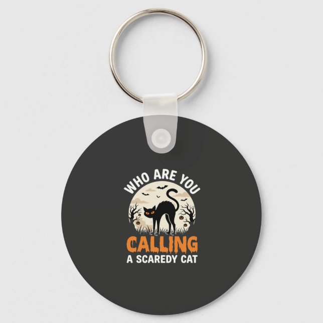 Funny Halloween Black Cat Scaredy Cat Vector Desig Key Ring (Front)