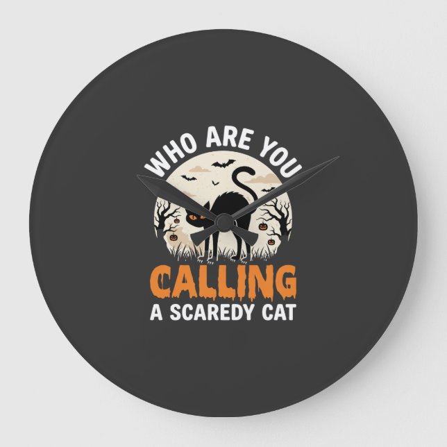 Funny Halloween Black Cat Scaredy Cat Vector Desig Large Clock (Front)