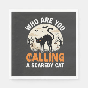Funny Halloween Black Cat Scaredy Cat Vector Desig Napkin