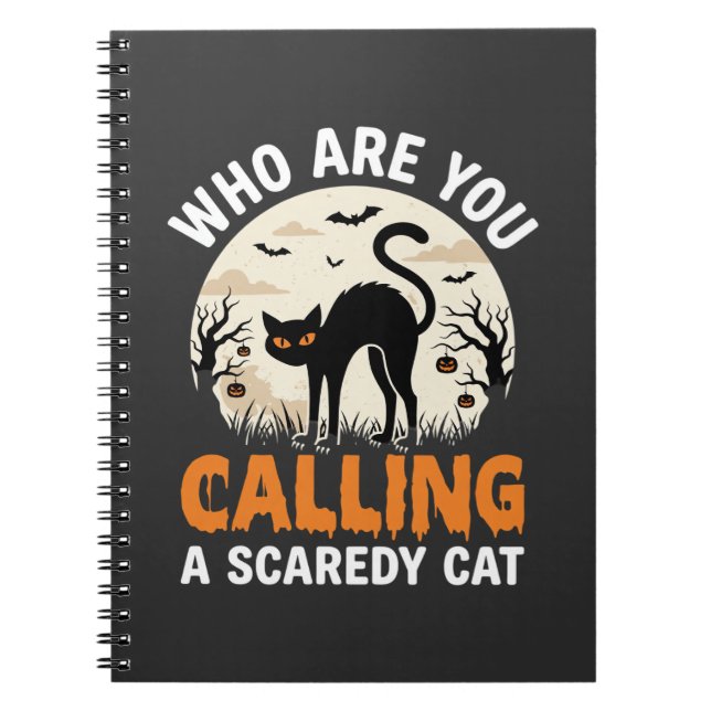 Funny Halloween Black Cat Scaredy Cat Vector Desig Notebook (Front)