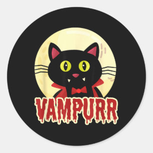 Funny Halloween Black Cat Vampurr Vampire Design Classic Round Sticker