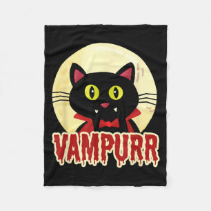 Funny Halloween Black Cat Vampurr Vampire Design Fleece Blanket