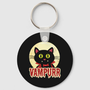 Funny Halloween Black Cat Vampurr Vampire Design Key Ring