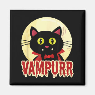 Funny Halloween Black Cat Vampurr Vampire Design Magnet