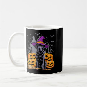 Funny Halloween Black Lab Dog Cute Witch Hat Broom Coffee Mug