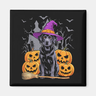 Funny Halloween Black Lab Dog Cute Witch Hat Broom Magnet