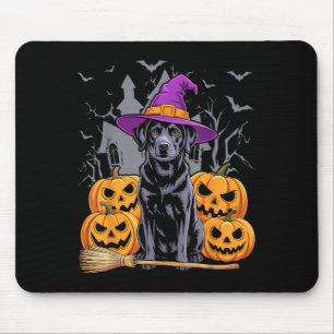 Funny Halloween Black Lab Dog Cute Witch Hat Broom Mouse Pad