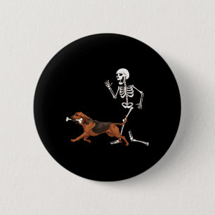 Funny Halloween Bloodhound and Skeleton 6 Cm Round Badge